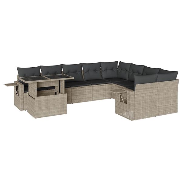 vidaXL Salon de jardin avec coussins 10 pcs gris clair r&eacute;sine tress&eacute;e