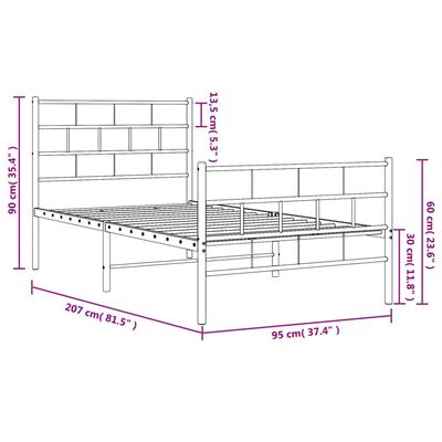 vidaXL Cadre de lit métal sans matelas avec pied de lit blanc 90x200cm