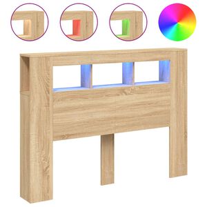 vidaXL T&ecirc;te de lit &agrave; LED ch&ecirc;ne sonoma 140x18,5x103,5cm bois ing&eacute;nierie