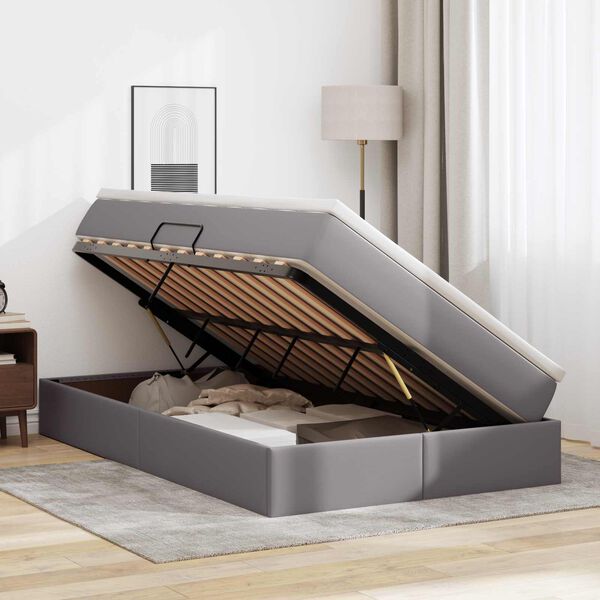 vidaXL Lit avec rangement et matelas Gris 120 x 190 cm Simili cuir