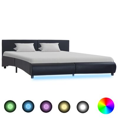 vidaXL Cadre de lit avec LED Noir Similicuir 160 x 200 cm