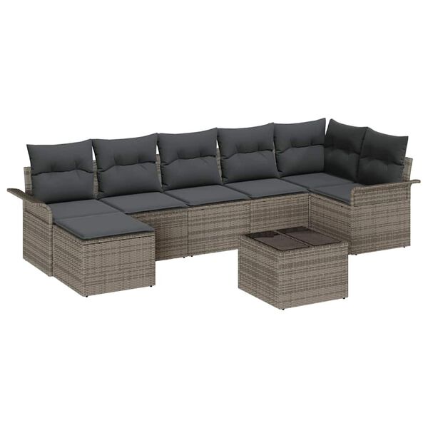 vidaXL Ensemble de canap&eacute; de jardin avec coussin 8 pcs Gris Poly rotin