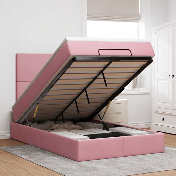 vidaXL Cadre de lit ottoman avec matelas rose 120x200 cm velours