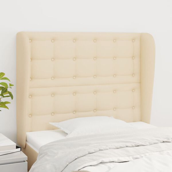 vidaXL T&ecirc;te de lit avec oreilles Cr&egrave;me 93x23x118/128 cm Tissu
