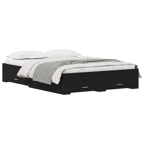 vidaXL Cadre de lit Ch&ecirc;ne noir 140 x 200 cm Bois d'ing&eacute;nierie