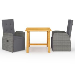 vidaXL Ensemble &agrave; manger de jardin 3 pcs Gris