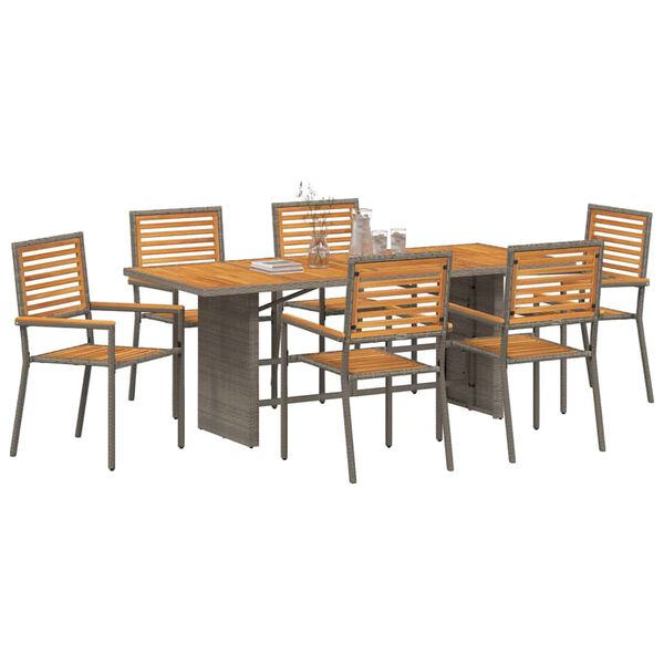 vidaXL Ensemble de salle &agrave; manger pour jardin 7 pcs Gris et marron