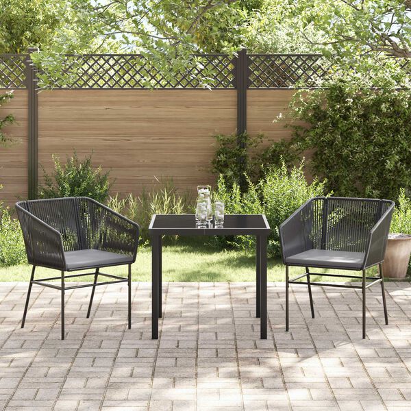 vidaXL Ensemble de salle &agrave; manger pour jardin avec coussin 3 pcs Noir