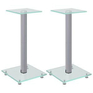 vidaXL Supports de haut-parleurs 2 pcs argenté verre trempé 1 pilier