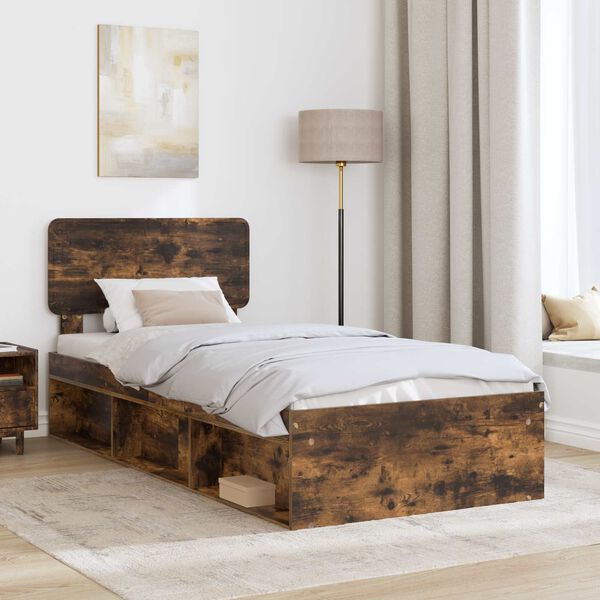 vidaXL Cadre de lit avec t&ecirc;te de lit Ch&ecirc;ne fum&eacute; 90 x 200 cm Pin massif