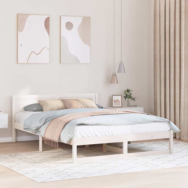 vidaXL Cadre de lit avec t&ecirc;te de lit Blanc 160 x 200 cm Pin massif