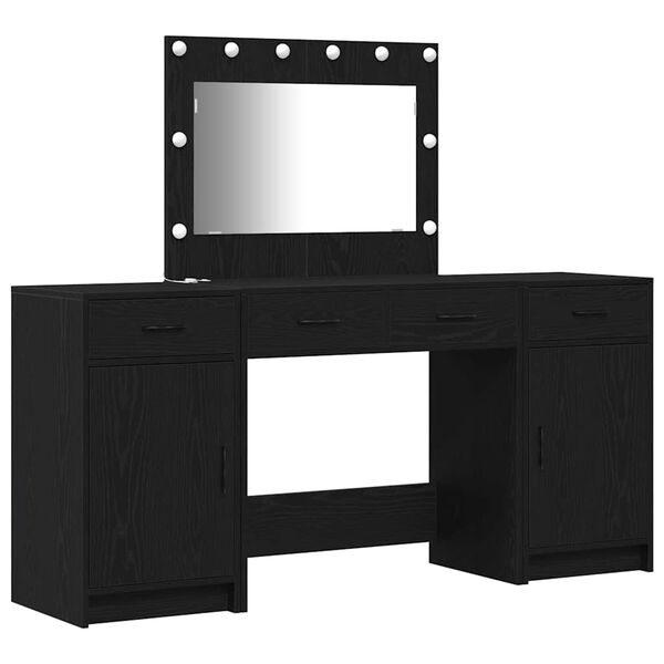 vidaXL Table de Toilette avec tiroir 3 pcs Noir Bois d'ing&eacute;nierie