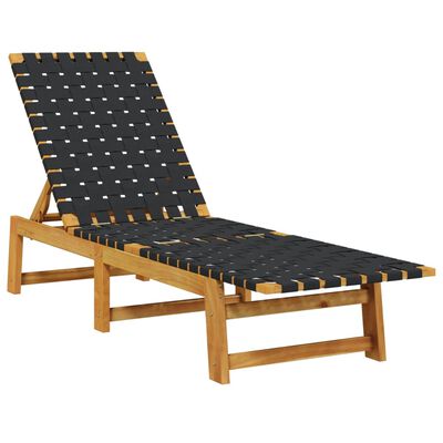 vidaXL Chaises longues avec table noir bois d'acacia solide et tissu