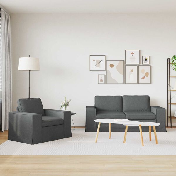 vidaXL Canap&eacute; 2 pcs Gris fonc&eacute;
