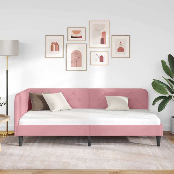 vidaXL Cadre de lit d'angle avec t&ecirc;te de lit Rose 100 x 200 cm Velours