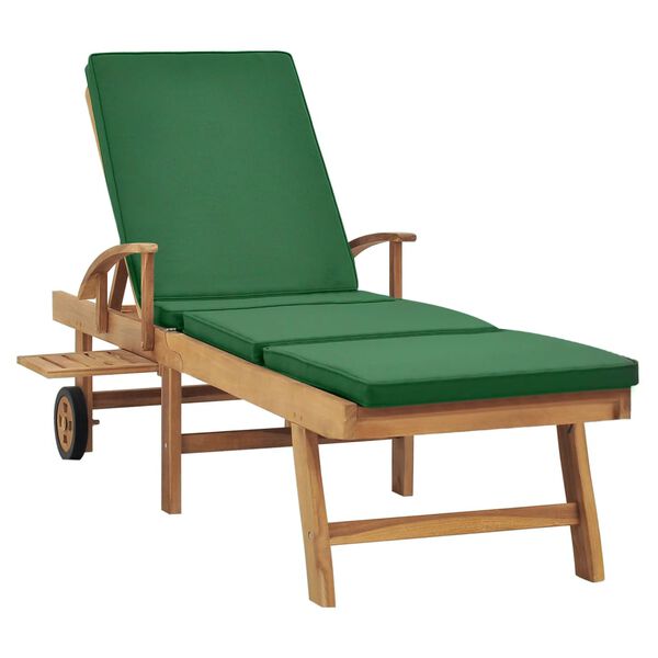 vidaXL Chaise longue avec coussin Bois de teck solide Vert