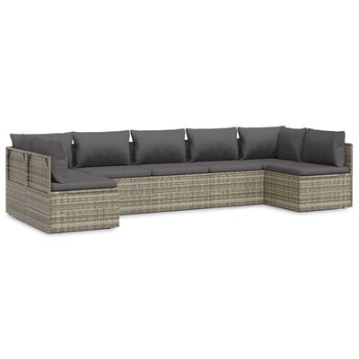 vidaXL Salon de jardin 7 pcs avec coussins Gris Résine tressée