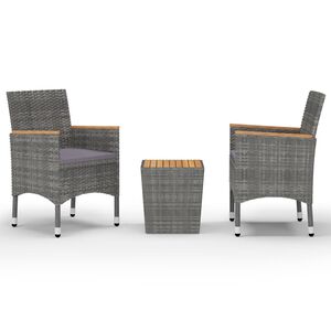 vidaXL Ensemble de bistro 3 pcs R&eacute;sine tress&eacute;e et bois d'acacia Gris