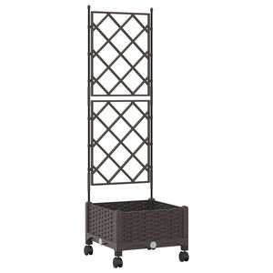 vidaXL Bac de jardin avec treillis et roues Marron 40 x 40 x 131,5 cm