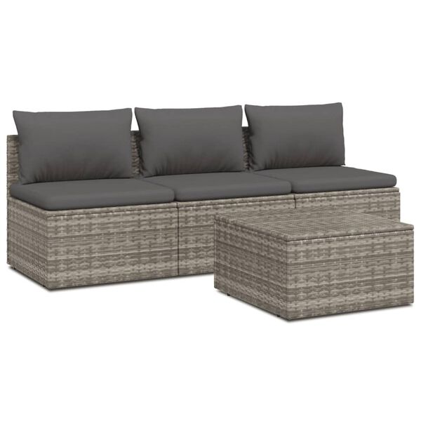 vidaXL Salon de jardin 4 pcs avec coussins Gris R&eacute;sine tress&eacute;e