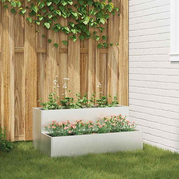 vidaXL Cache-pot de jardin Argent 100 x 60 x 45 cm Acier inoxydable