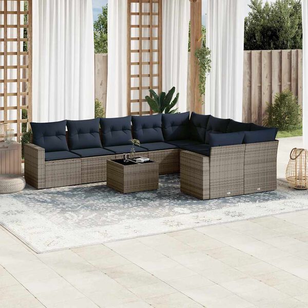 vidaXL Salon de jardin 10 pcs avec coussins gris r&eacute;sine tress&eacute;e