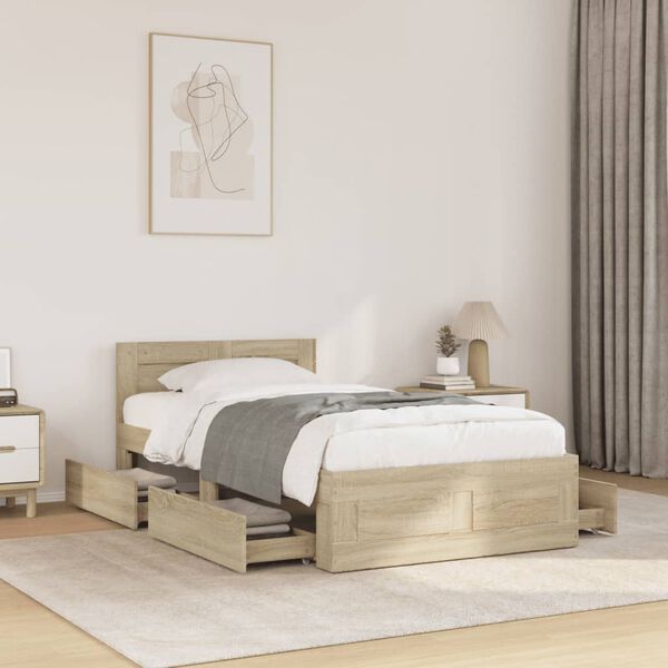 vidaXL Cadre de lit et t&ecirc;te de lit sans matelas ch&ecirc;ne sonoma 75x190 cm