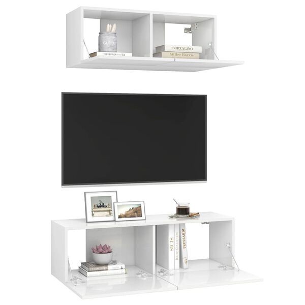 vidaXL Ensemble de meubles TV 2 pcs Blanc brillant Bois d'ingénierie