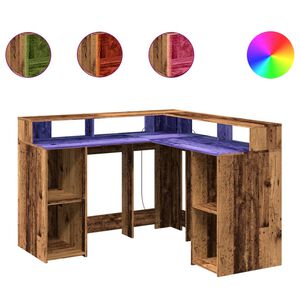 vidaXL Bureau avec lumi&egrave;res LED vieux bois bois d'ing&eacute;nierie