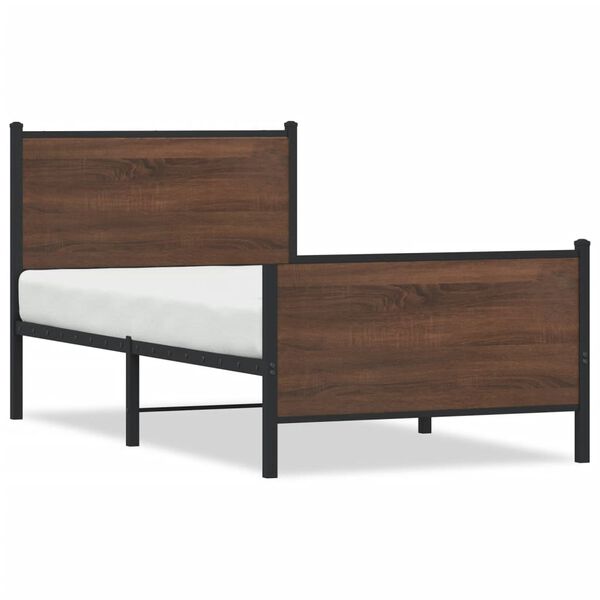 vidaXL Cadre de lit en m&eacute;tal sans matelas ch&ecirc;ne marron 107x203 cm