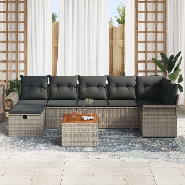 vidaXL Ensemble de canap&eacute; de jardin avec coussin 8 pcs Gris Poly rotin