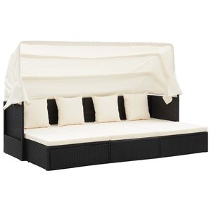 vidaXL Lit de jardin avec toit Noir R&eacute;sine tress&eacute;e