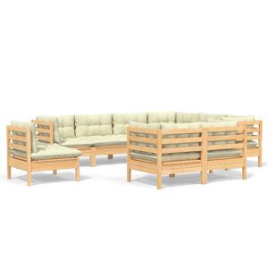 vidaXL Salon de jardin 9 pcs avec coussins cr&egrave;me bois de pin massif