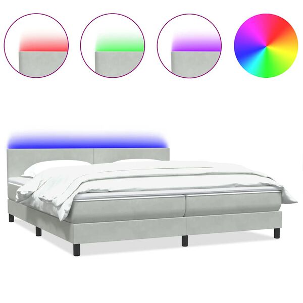 vidaXL Sommier &agrave; lattes de lit et matelas et LED gris clair 180x220cm velours