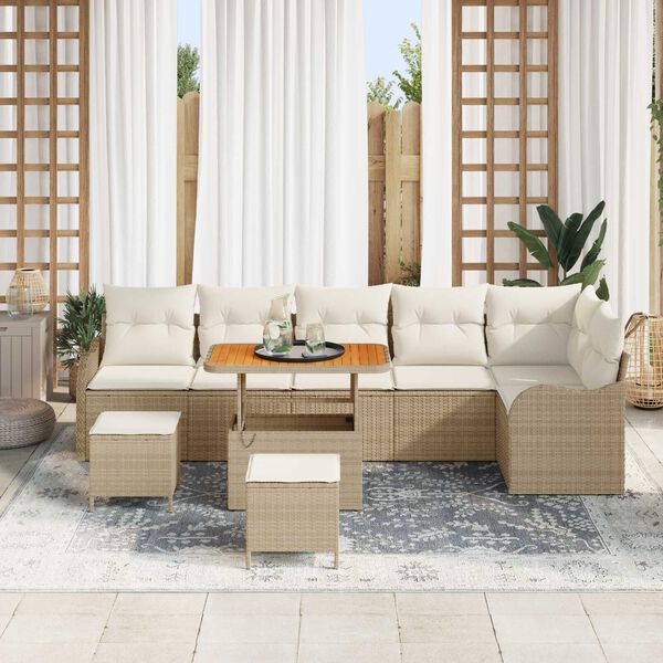 vidaXL Ensemble de canap&eacute; de jardin avec coussin 9 pcs Beige et cr&egrave;me