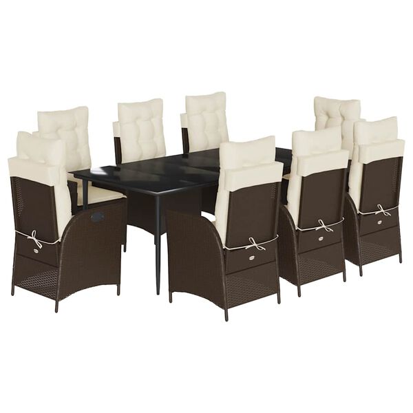 vidaXL Ensemble &agrave; manger de jardin et coussins 9 pcs marron poly rotin