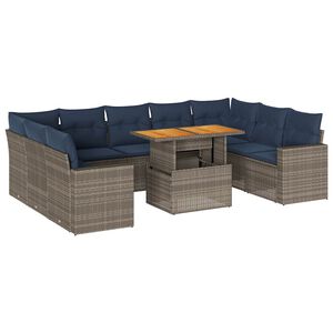 vidaXL Salon de jardin avec coussins 10 pcs gris r&eacute;sine tress&eacute;e