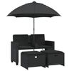 vidaXL Canap&eacute; de jardin 2 places avec parasol et tabourets noir rotin