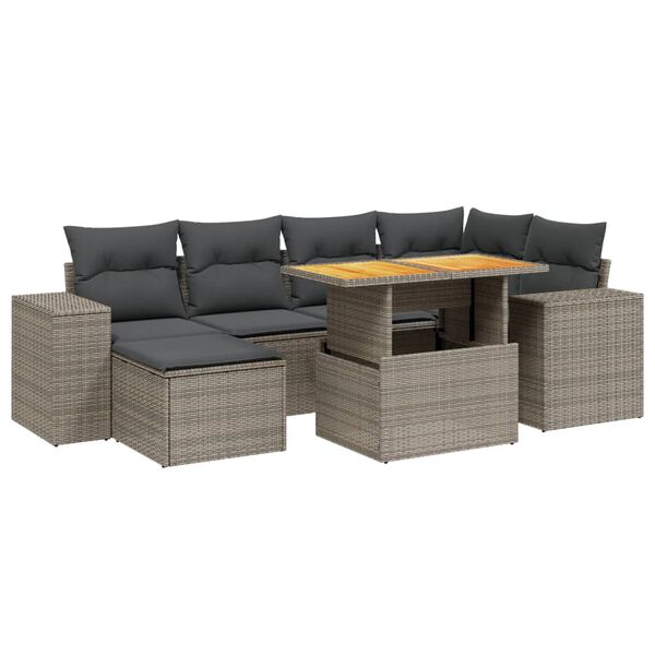 vidaXL Salon de jardin avec coussins 7 pcs gris r&eacute;sine tress&eacute;e