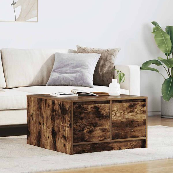 vidaXL Table basse avec tiroirs ch&ecirc;ne fum&eacute; 70,5x70x40 cm