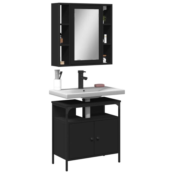 vidaXL Ensemble de meubles salle de bain 2 pcs noir bois d'ing&eacute;nierie