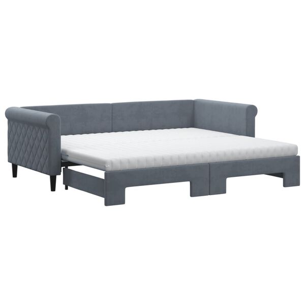 vidaXL Lit de jour avec gigogne et matelas gris fonc&eacute; 90x200cm velours