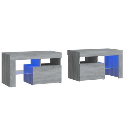 vidaXL Tables de chevet 2 pcs et lumières LED Sonoma gris 70x36,5x40cm