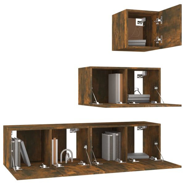 vidaXL Ensemble de meubles TV 4 pcs Ch&ecirc;ne fum&eacute; Bois d'ing&eacute;nierie