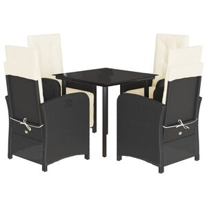 vidaXL Ensemble &agrave; manger de jardin coussins 5pcs Noir R&eacute;sine tress&eacute;e