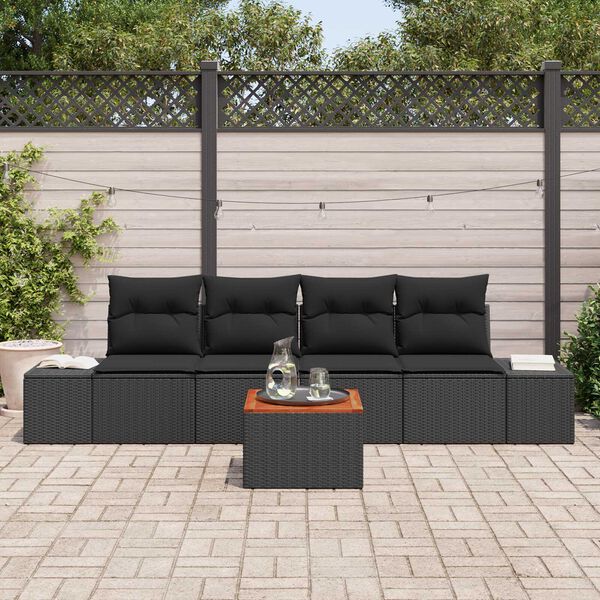 vidaXL Ensemble de canap&eacute; de jardin avec coussin 5 pcs Noir Poly rotin