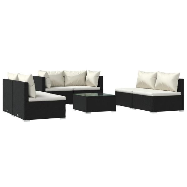 vidaXL Salon de jardin 7 pcs avec coussins R&eacute;sine tress&eacute;e Noir