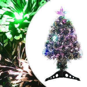 vidaXL Arbre de No&euml;l pr&eacute;-&eacute;clair&eacute; vert et blanc 64 cm fibre optique