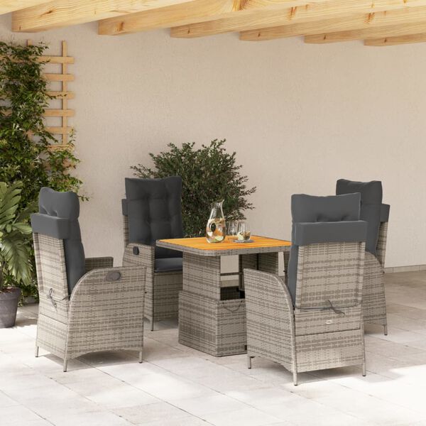 vidaXL Ensemble &agrave; manger de jardin 5 pcs coussins gris r&eacute;sine tress&eacute;e