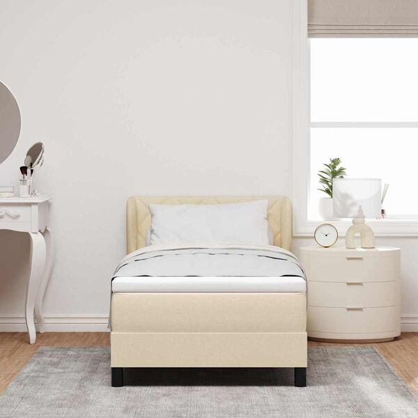 vidaXL Lit &agrave; ressorts avec matelas Cr&egrave;me 100 x 200 cm tissu